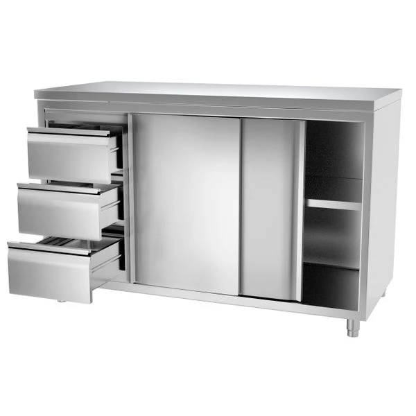 Edelstahl Arbeitsschrank PREMIUM - 1400x600mm - Mit 3 Schubladen Links Ohne Aufkantung 5 Edelstahl Arbeitsschrank PREMIUM - 1400x600mm - Mit 3 Schubladen Links Ohne Aufkantung – Bild 3