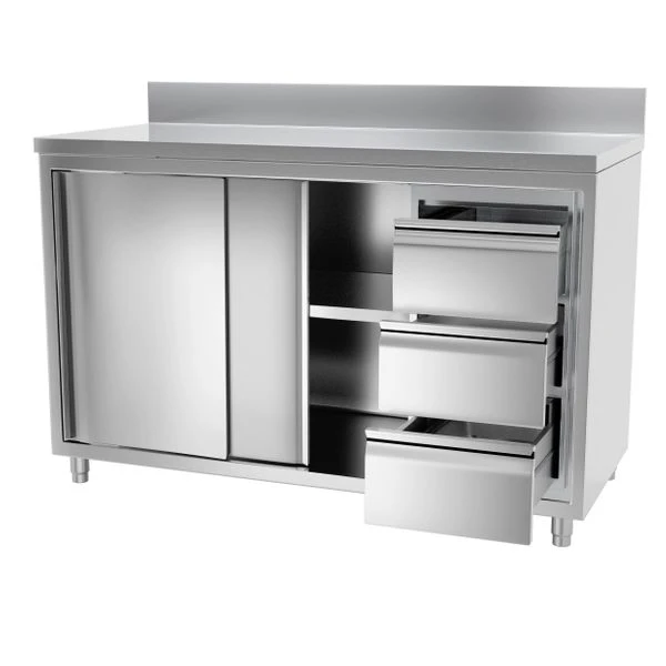 Edelstahl Arbeitsschrank PREMIUM - 1400x700mm - Mit 3 Schubladen Rechts & Aufkantung 6 Edelstahl Arbeitsschrank PREMIUM - 1400x700mm - Mit 3 Schubladen Rechts & Aufkantung – Bild 4