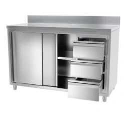 Edelstahl Arbeitsschrank PREMIUM - 1400x600mm - Mit 3 Schubladen Rechts & Aufkantung -Küchenzubehör Laden 636846188243622478 485f