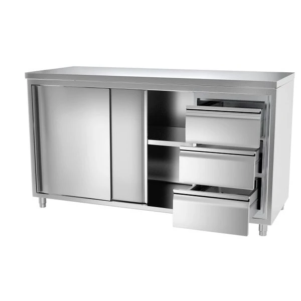 Edelstahl Arbeitsschrank PREMIUM - 1600x600mm - Mit 3 Schubladen Rechts Ohne Aufkantung 5 Edelstahl Arbeitsschrank PREMIUM - 1600x600mm - Mit 3 Schubladen Rechts Ohne Aufkantung – Bild 3