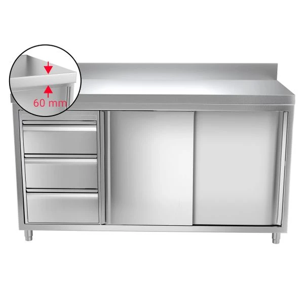 Edelstahl Arbeitsschrank PREMIUM - 1600x700mm - Mit 3 Schubladen Links & Aufkantung 5 Edelstahl Arbeitsschrank PREMIUM - 1600x700mm - Mit 3 Schubladen Links & Aufkantung – Bild 3