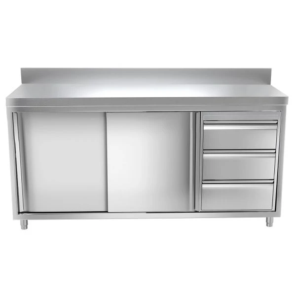 Edelstahl Arbeitsschrank PREMIUM - 1800x600mm - Mit 3 Schubladen Rechts & Aufkantung 4 Edelstahl Arbeitsschrank PREMIUM - 1800x600mm - Mit 3 Schubladen Rechts & Aufkantung – Bild 2