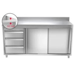 Edelstahl Arbeitsschrank PREMIUM - 2000x700mm - Mit 3 Schubladen Links & Aufkantung -Küchenzubehör Laden 636846188571963551 5bdf