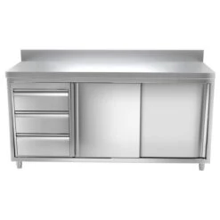 Edelstahl Arbeitsschrank PREMIUM - 2000x700mm - Mit 3 Schubladen Links & Aufkantung -Küchenzubehör Laden 636846188576022047 0438
