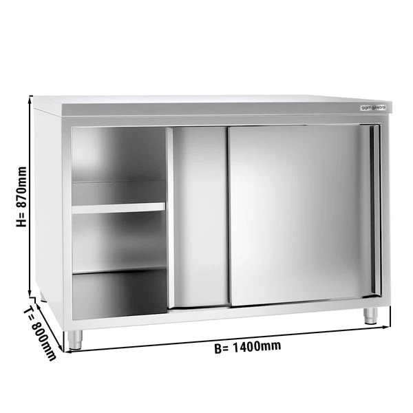 Edelstahl Arbeitsschrank PREMIUM - 1400x800mm - Mit Schiebetür Ohne Aufkantung 3 Edelstahl Arbeitsschrank PREMIUM - 1400x800mm - Mit Schiebetür Ohne Aufkantung