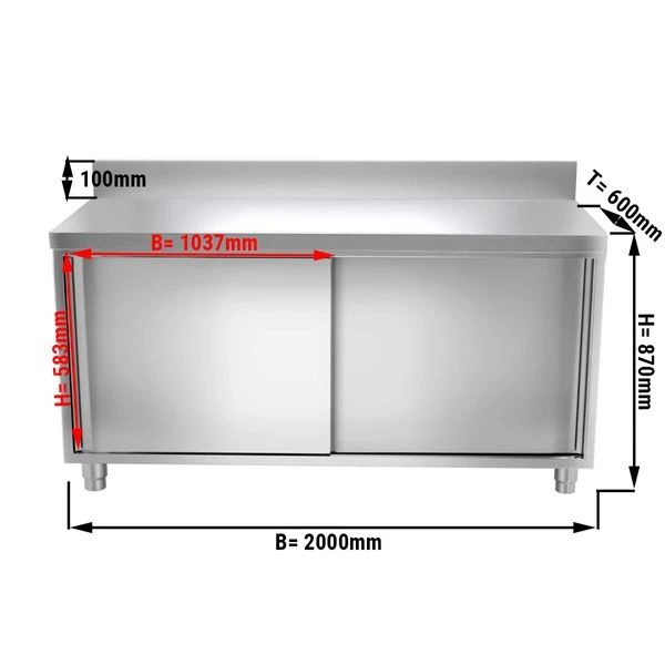 Edelstahl Arbeitsschrank PREMIUM - 2000x600mm - Mit Schiebetür & Aufkantung 5 Edelstahl Arbeitsschrank PREMIUM - 2000x600mm - Mit Schiebetür & Aufkantung – Bild 3