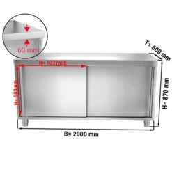 Edelstahl Arbeitsschrank ECO - 2000x600mm - Mit Schiebetür 14 Edelstahl Arbeitsschrank ECO - 2000x600mm - Mit Schiebetür -Küchenzubehör Laden ASK206 masse2 bd2d