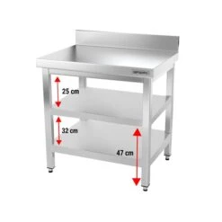 Edelstahl Arbeitstisch PREMIUM - 800x600mm - Mit Grundboden & Aufkantung -Küchenzubehör Laden ATK86A 003 128b