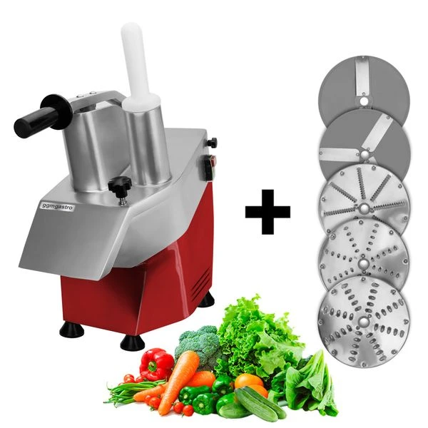 Elektrischer Gemüseschneider- 550 Watt - Rot - Inkl. 5 Schneidescheiben 3 Elektrischer Gemüseschneider- 550 Watt - Rot - Inkl. 5 Schneidescheiben