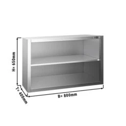 Edelstahl Wandhängeschrank PREMIUM - 800x400mm - Ohne Flügeltür - 650mm Hoch