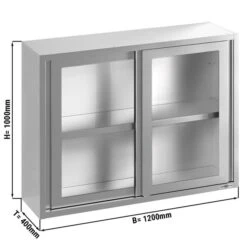 Edelstahl Wandhängeschrank - 1200x400mm - Mit Glasschiebetür - 1000mm Hoch