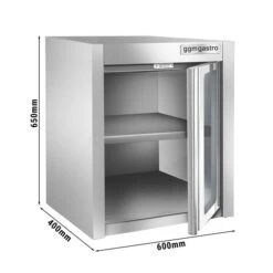 Edelstahl Wandhängeschrank - 600x400mm - Mit Glasflügeltür - 650mm Hoch