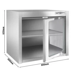 Edelstahl Wandhängeschrank - 800x400mm - Mit Glasflügeltür - 650mm Hoch