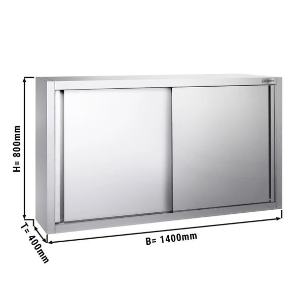 Edelstahl Wandhängeschrank PREMIUM - 1400x400mm - Mit Schiebetür - 800mm Hoch 3 Edelstahl Wandhängeschrank PREMIUM - 1400x400mm - Mit Schiebetür - 800mm Hoch