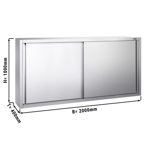 Edelstahl Wandhängeschrank PREMIUM - 2000x400mm - Mit Schiebetür - 1000mm Hoch 3 Edelstahl Wandhängeschrank PREMIUM - 2000x400mm - Mit Schiebetür - 1000mm Hoch