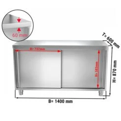 Edelstahl Arbeitsschrank ECO - 1400x600mm - Mit Schiebetür -Küchenzubehör Laden ask146 masse2 2bc1