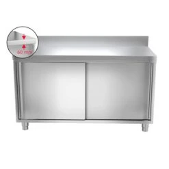 Edelstahl Arbeitsschrank PREMIUM - 1400x700mm - Mit Schiebetür & Aufkantung -Küchenzubehör Laden ask146a icon a7c6