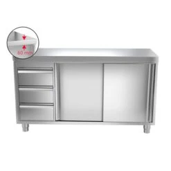 Edelstahl Arbeitsschrank PREMIUM - 1400x600mm - Mit 3 Schubladen Links Ohne Aufkantung -Küchenzubehör Laden ask147 l icon 6baf