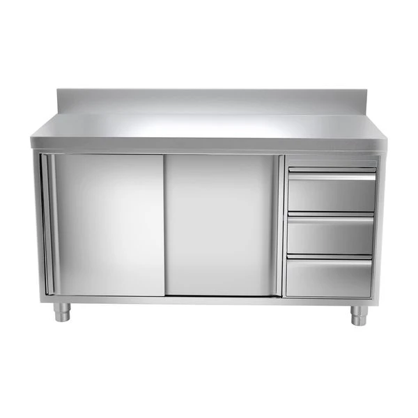 Edelstahl Arbeitsschrank PREMIUM - 1400x700mm - Mit 3 Schubladen Rechts & Aufkantung 4 Edelstahl Arbeitsschrank PREMIUM - 1400x700mm - Mit 3 Schubladen Rechts & Aufkantung – Bild 2