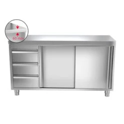 Edelstahl Arbeitsschrank PREMIUM - 1600x600mm - Mit 3 Schubladen Links Ohne Aufkantung -Küchenzubehör Laden ask167 l icon 9918 2