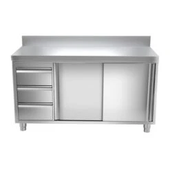 Edelstahl Arbeitsschrank PREMIUM - 1600x600mm - Mit 3 Schubladen Links & Aufkantung -Küchenzubehör Laden ask167a l 4c55