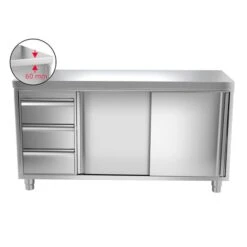 Edelstahl Arbeitsschrank PREMIUM - 1800x600mm - Mit 3 Schubladen Links Ohne Aufkantung -Küchenzubehör Laden ask187 l icon 446b