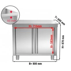 Edelstahl Arbeitsschrank PREMIUM - 800x600mm - Mit Flügeltür Ohne Aufkantung -Küchenzubehör Laden ask86 masseneu 3887