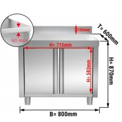 Edelstahl Arbeitsschrank PREMIUM - 800x600mm - Mit Flügeltür & Aufkantung -Küchenzubehör Laden ask86a masse 7339