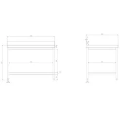 Edelstahl Arbeitstisch PREMIUM - 1400x800mm - Mit Grundboden & Aufkantung -Küchenzubehör Laden atk148a zeichnung 06e6