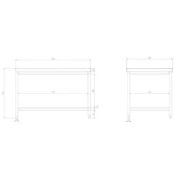 Edelstahl Arbeitstisch PREMIUM - 1500x800mm - Mit Grundboden Ohne Aufkantung -Küchenzubehör Laden atk158 zeichnung 897d