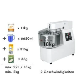 Teigknetmaschine - 22 Liter / 18 Kg - 2 Geschwindigkeiten - Mit Festem Kessel -Küchenzubehör Laden tmp22 fk rezept 3 2ab3